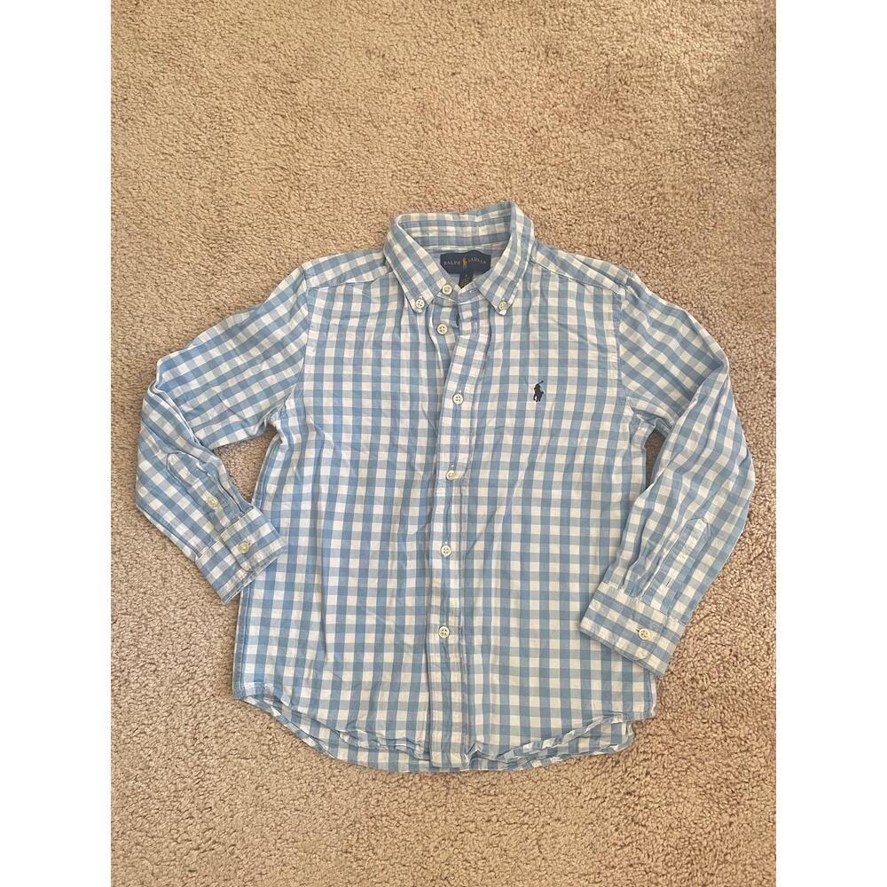 Ralph Lauren boys blue/white checkered button-down top, size 6